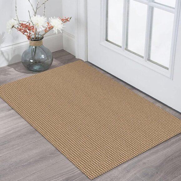 New 2x3 Indoor Door Mat Washable Non-Slip Entry Rug with Rubber Back, Tan/Orange